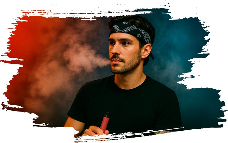 Junger Mann mit Bandana genießt seinen 4BLOCKZ H3 Vape