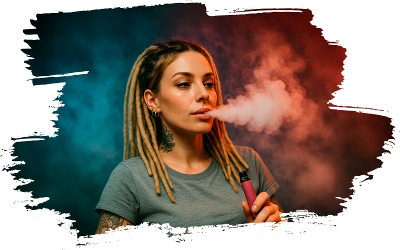 Junge Frau mit blonden Dreadlocks genießt ihren 4BLOCKZ H3 Vape