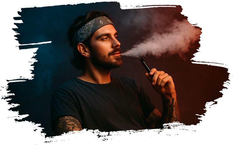 Mann mit Bandana genießt seinen DNT-9 Pod