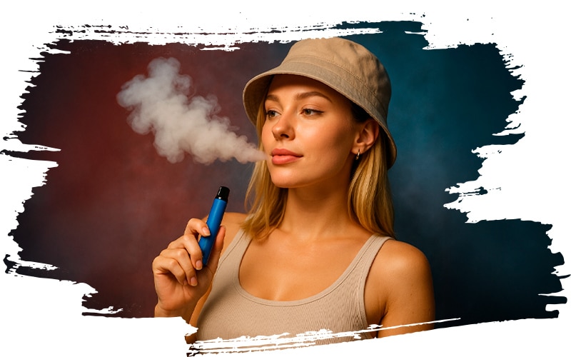 Junge Frau mit Anglerhut genießt ihren GZUZ H3 Vape