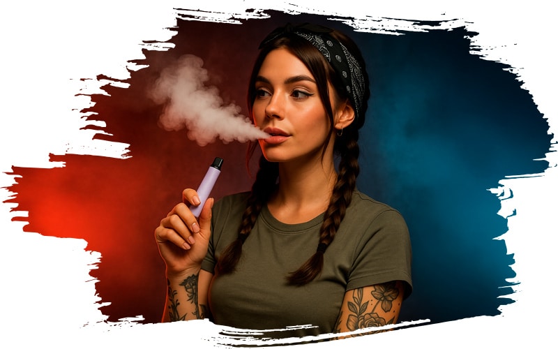 Junge Frau mit Bandana und Zöpfen dampft einen GZUZ H3 Vape