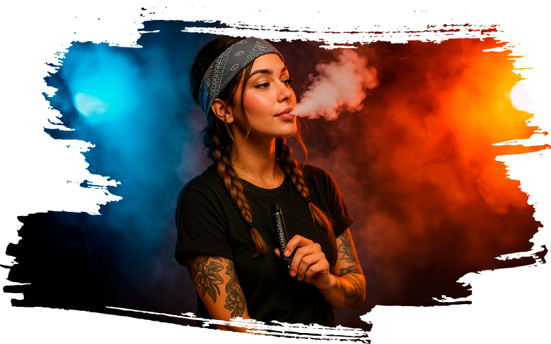 Frau mit Bandana genießt ihren H4 Superior Vape