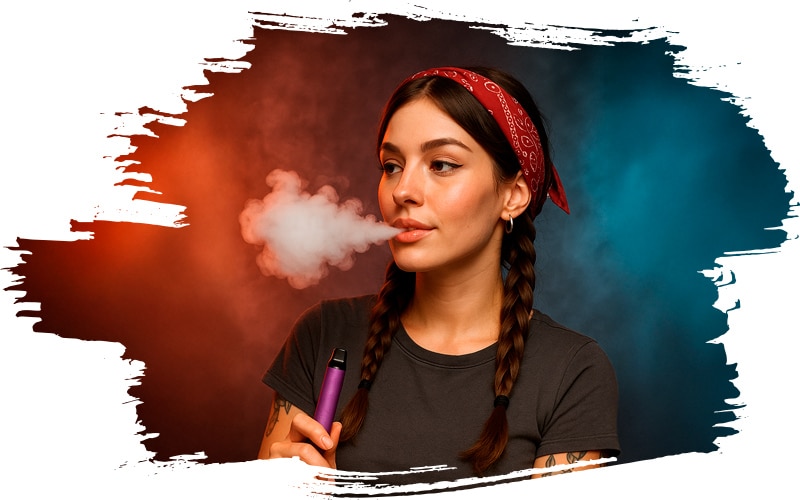 Junge Frau mit Bandana genießt Koljas H3 Vapes
