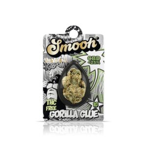 Smooh CBD Blüten Gorilla Glue Blüte und Verpackung